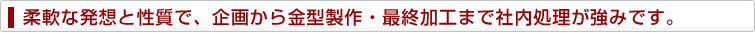 柔軟な発想と性質で、企画から金型製作・最終加工まで社内処理が強みです。